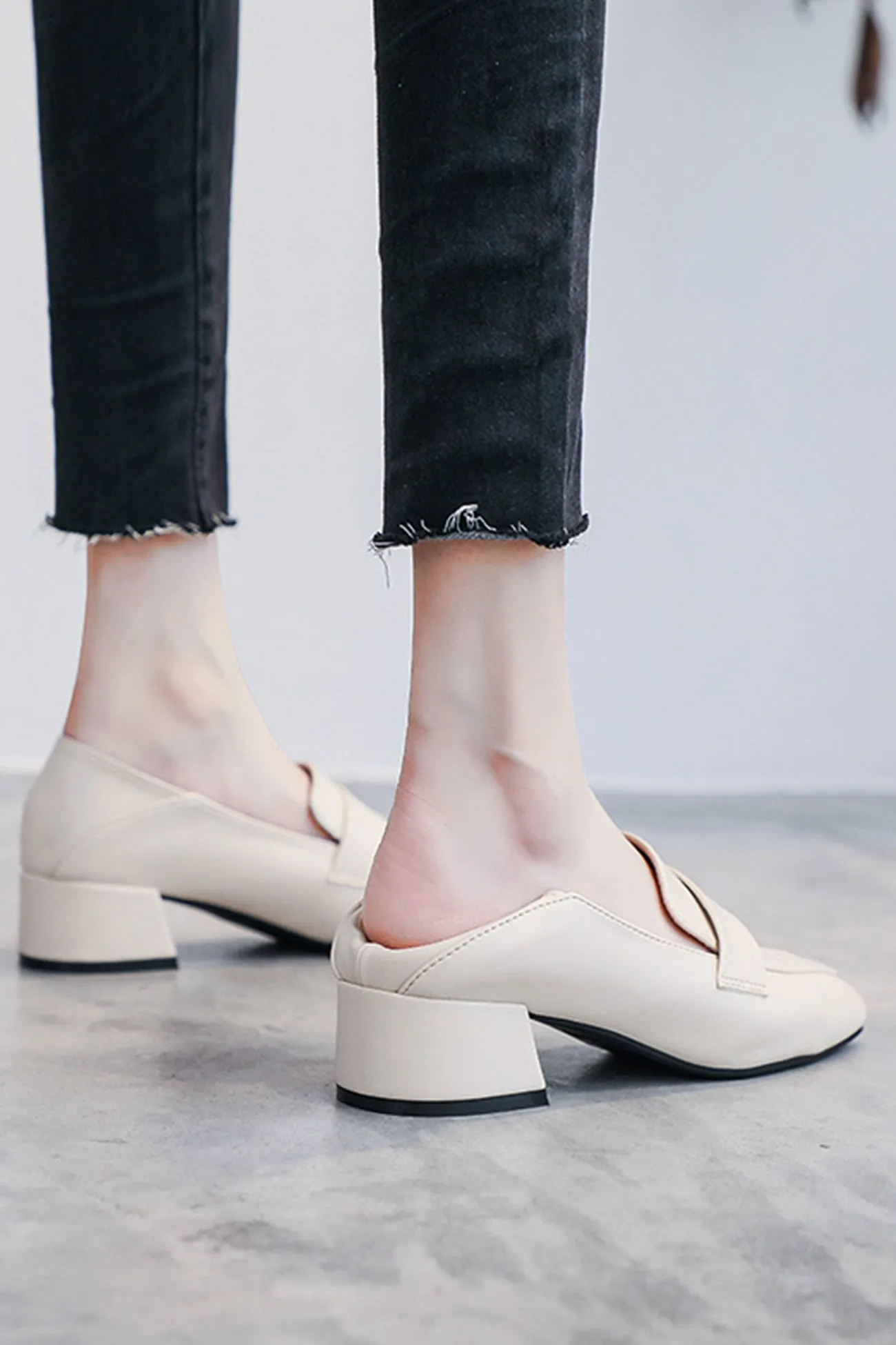 Amozae-Square Toe Chunky Heel Loafers