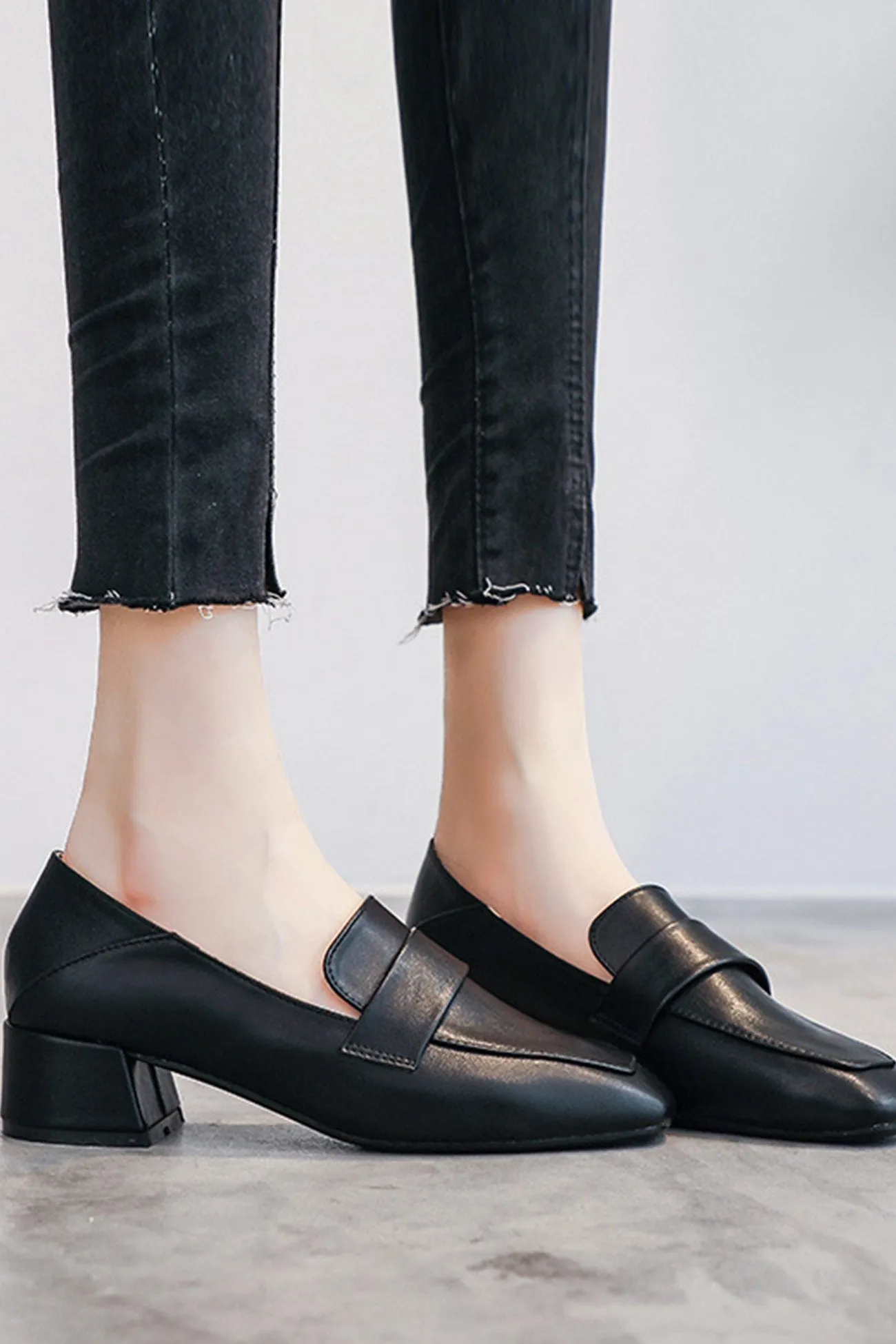 Amozae-Square Toe Chunky Heel Loafers