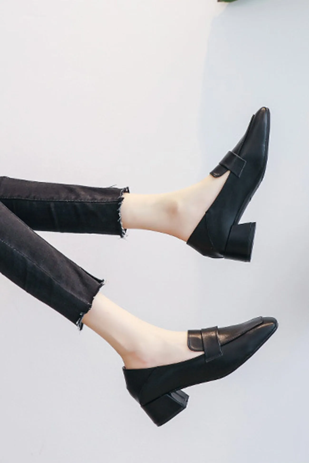 Amozae-Square Toe Chunky Heel Loafers