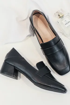 Amozae-Square Toe Chunky Heel Loafers