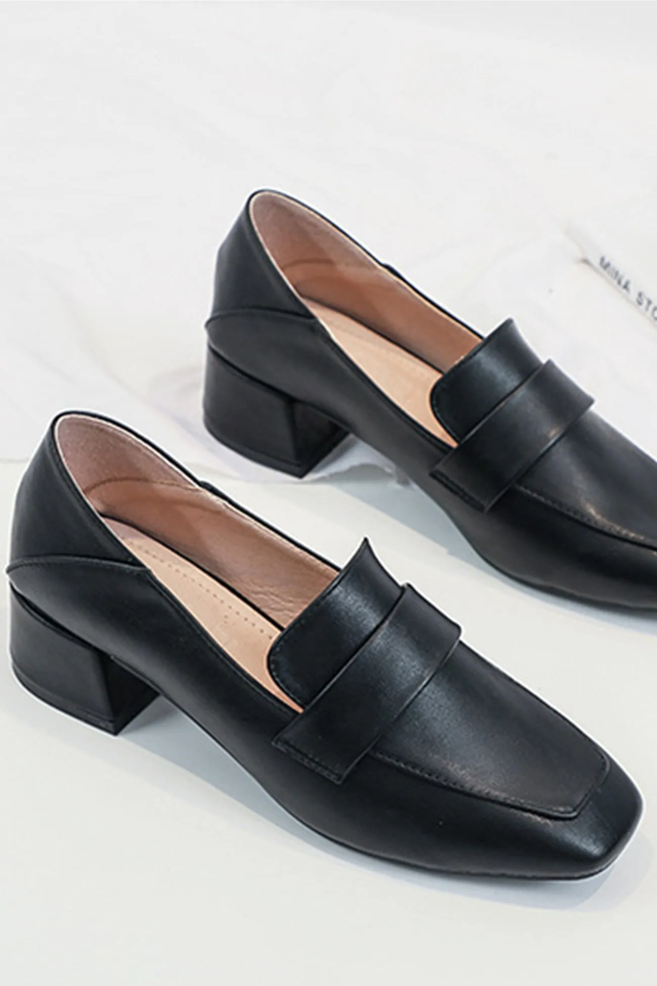 Amozae-Square Toe Chunky Heel Loafers