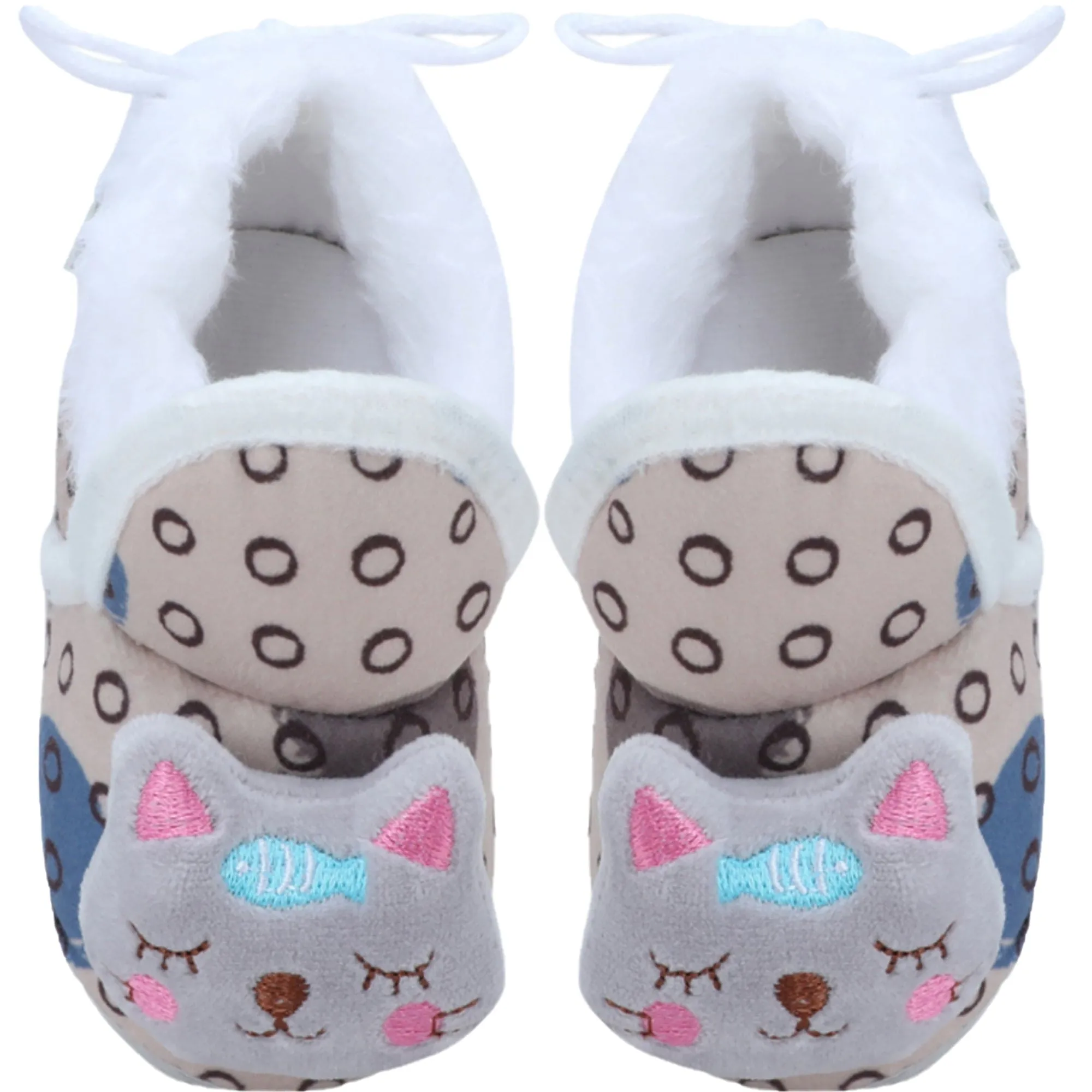 Baby Moo 3D Blushing Kitty Soft Slip-On Anti-Skid Plush Warm Booties - Beige