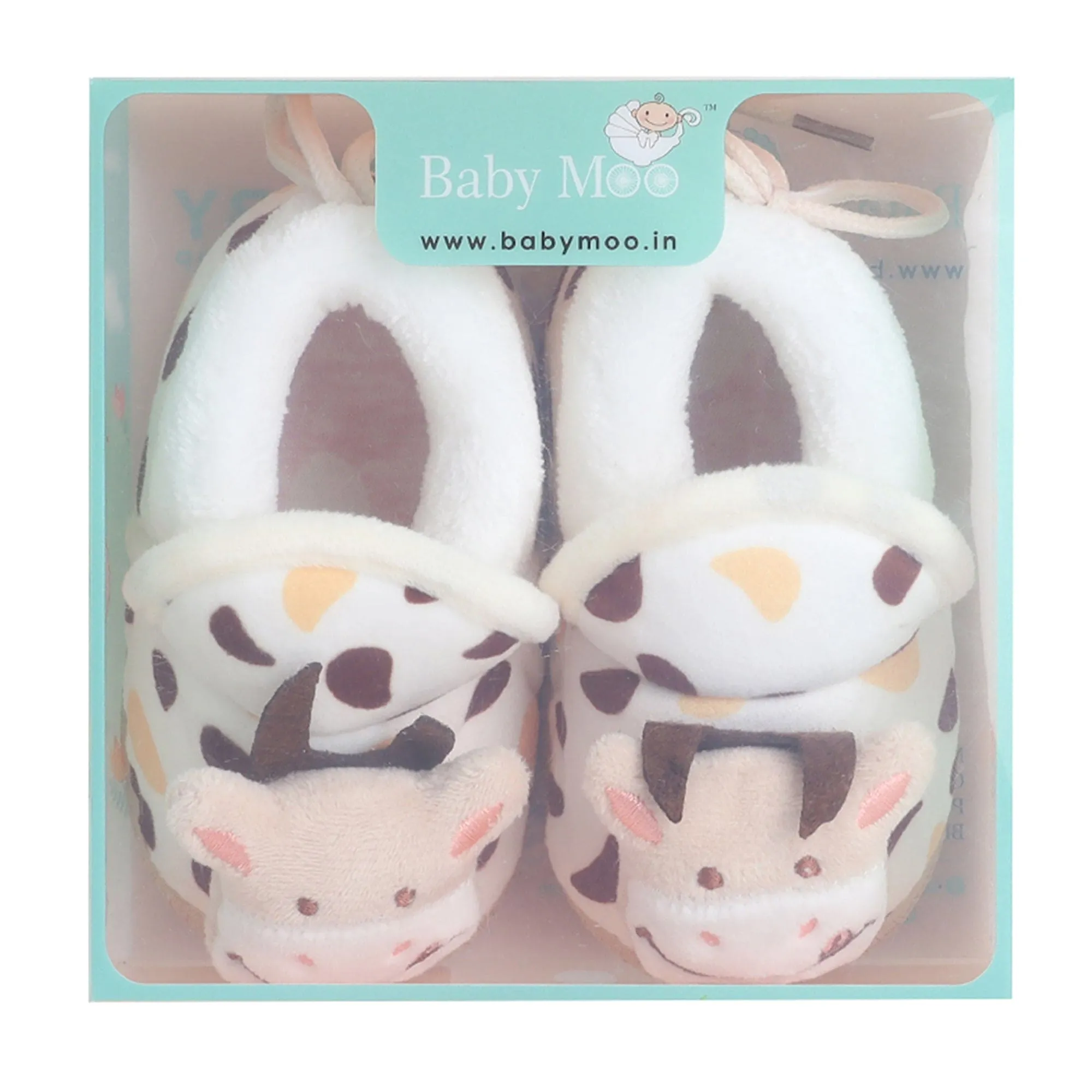 Baby Moo 3D Cow Abstract Spots Soft Slip-On Anti-Skid Plush Warm Booties - Beige