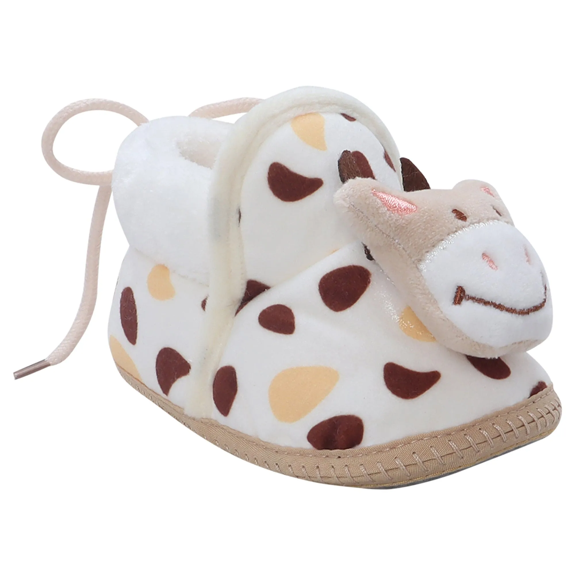 Baby Moo 3D Cow Abstract Spots Soft Slip-On Anti-Skid Plush Warm Booties - Beige