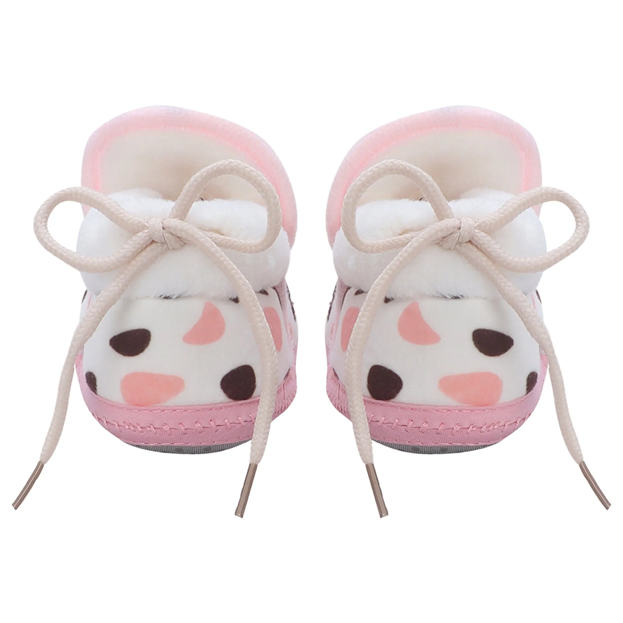 Baby Moo 3D Cow Abstract Spots Soft Slip-On Anti-Skid Plush Warm Booties - Pink