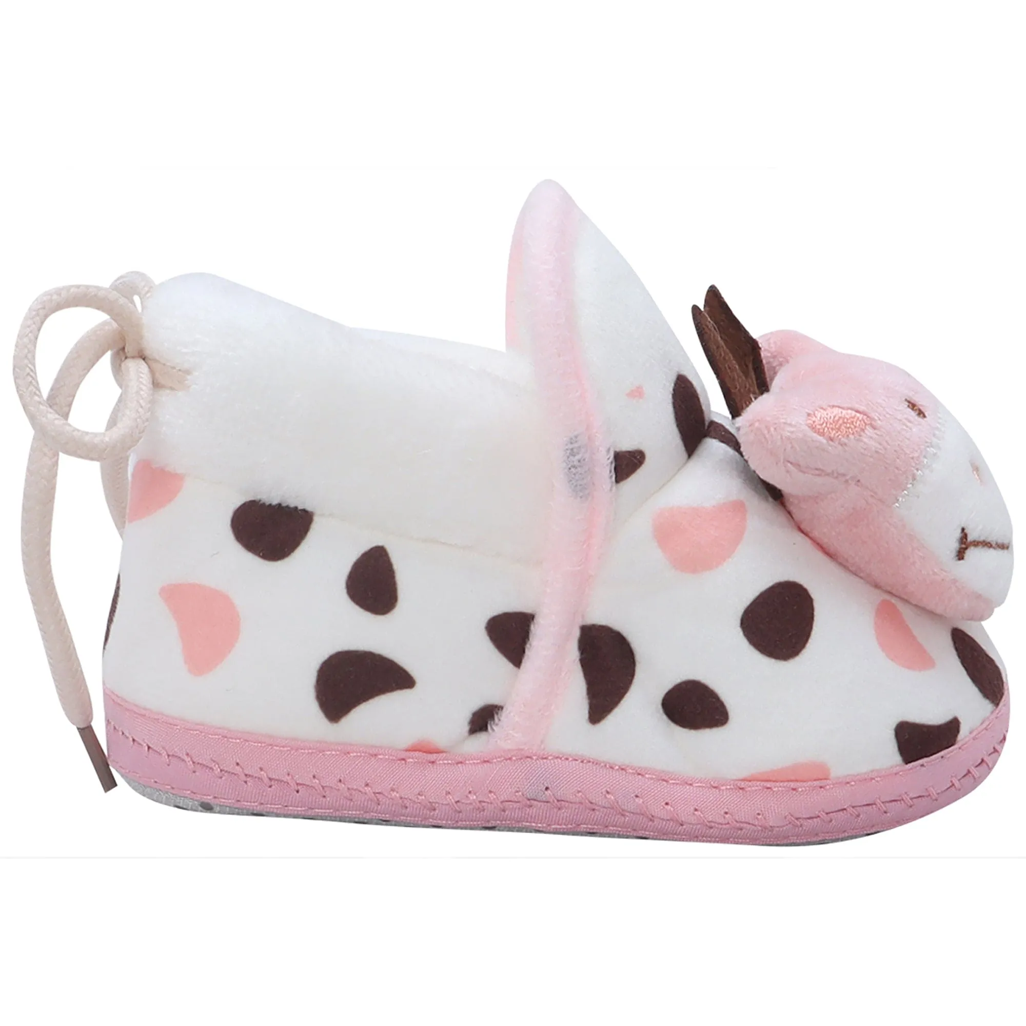 Baby Moo 3D Cow Abstract Spots Soft Slip-On Anti-Skid Plush Warm Booties - Pink