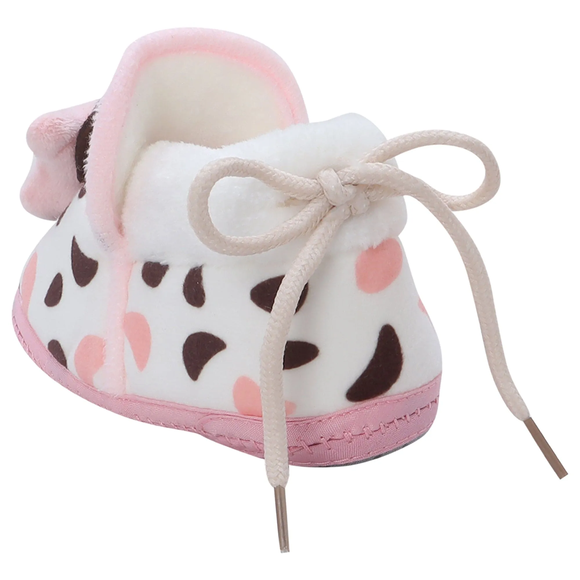 Baby Moo 3D Cow Abstract Spots Soft Slip-On Anti-Skid Plush Warm Booties - Pink