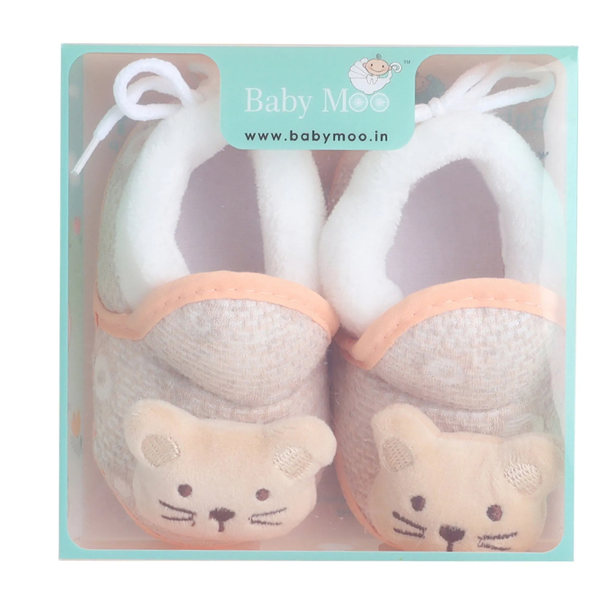 Baby Moo 3D Cute Kitty Soft Slip-On Anti-Skid Plush Warm Booties - Beige