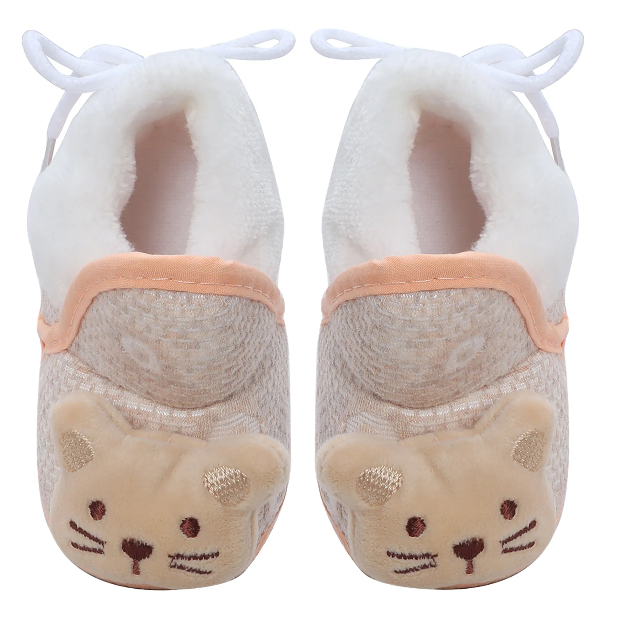 Baby Moo 3D Cute Kitty Soft Slip-On Anti-Skid Plush Warm Booties - Beige