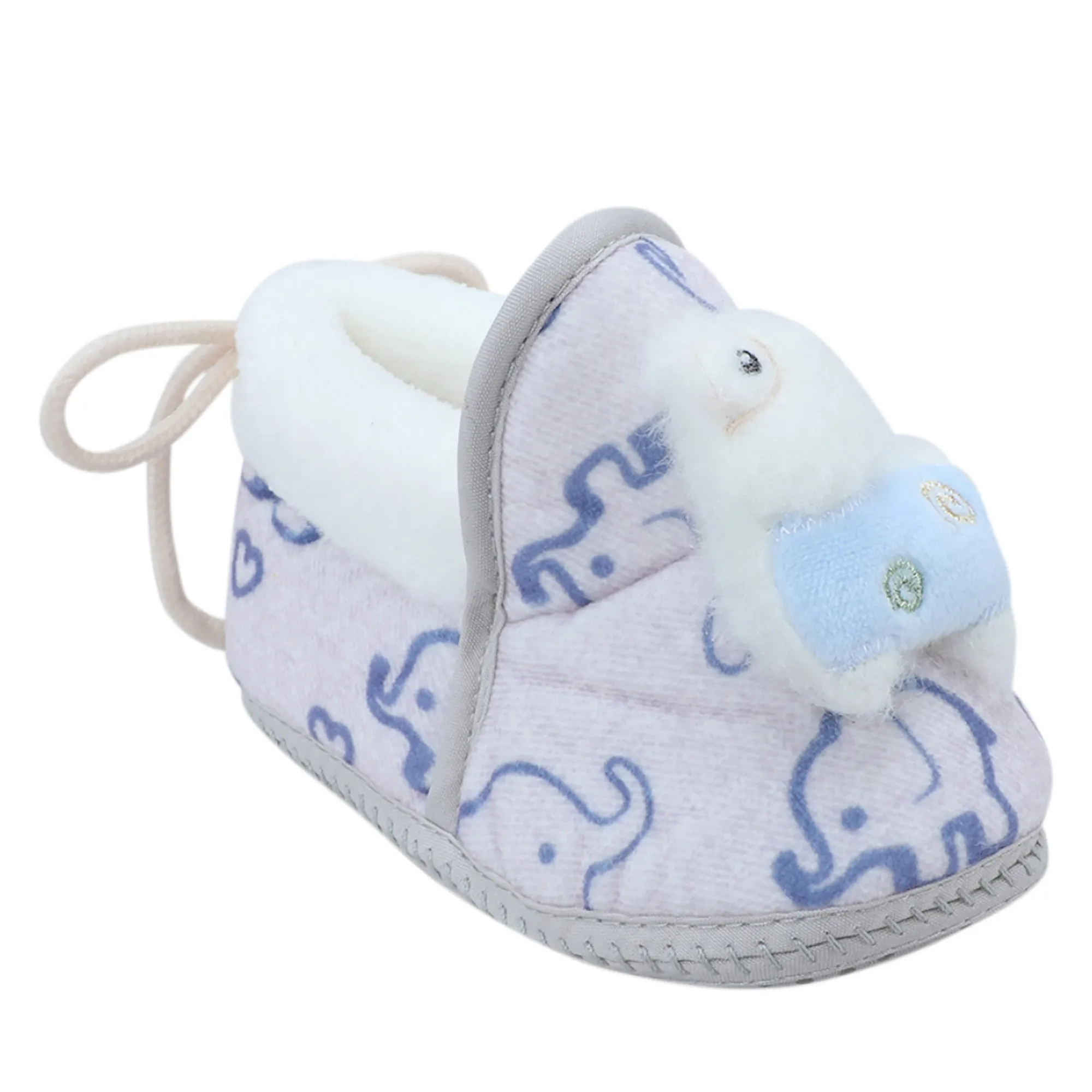 Baby Moo 3D Llama Elephant Prints Soft Slip-On Anti-Skid Plush Warm Booties - Blue