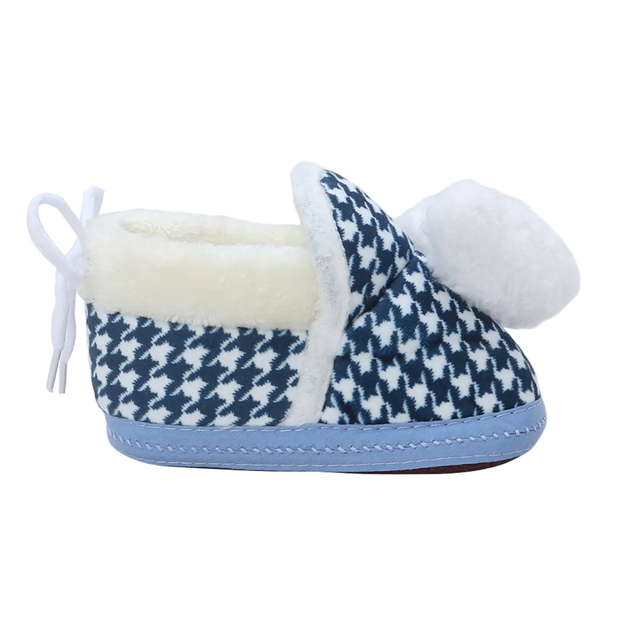 Baby Moo 3D Poodle Dog Houndstooth Soft Slip-On Anti-Skid Plush Warm Booties - Blue