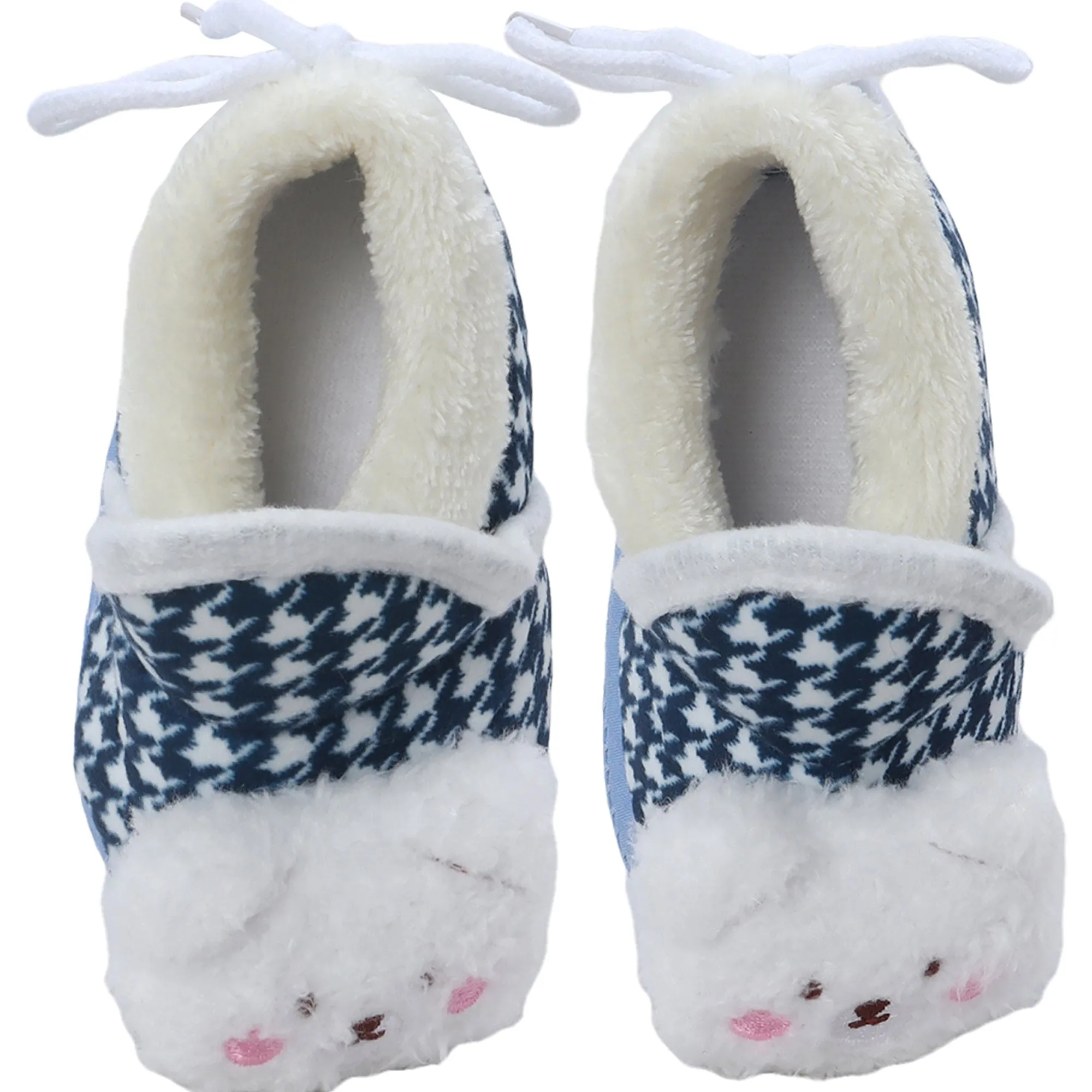 Baby Moo 3D Poodle Dog Houndstooth Soft Slip-On Anti-Skid Plush Warm Booties - Blue