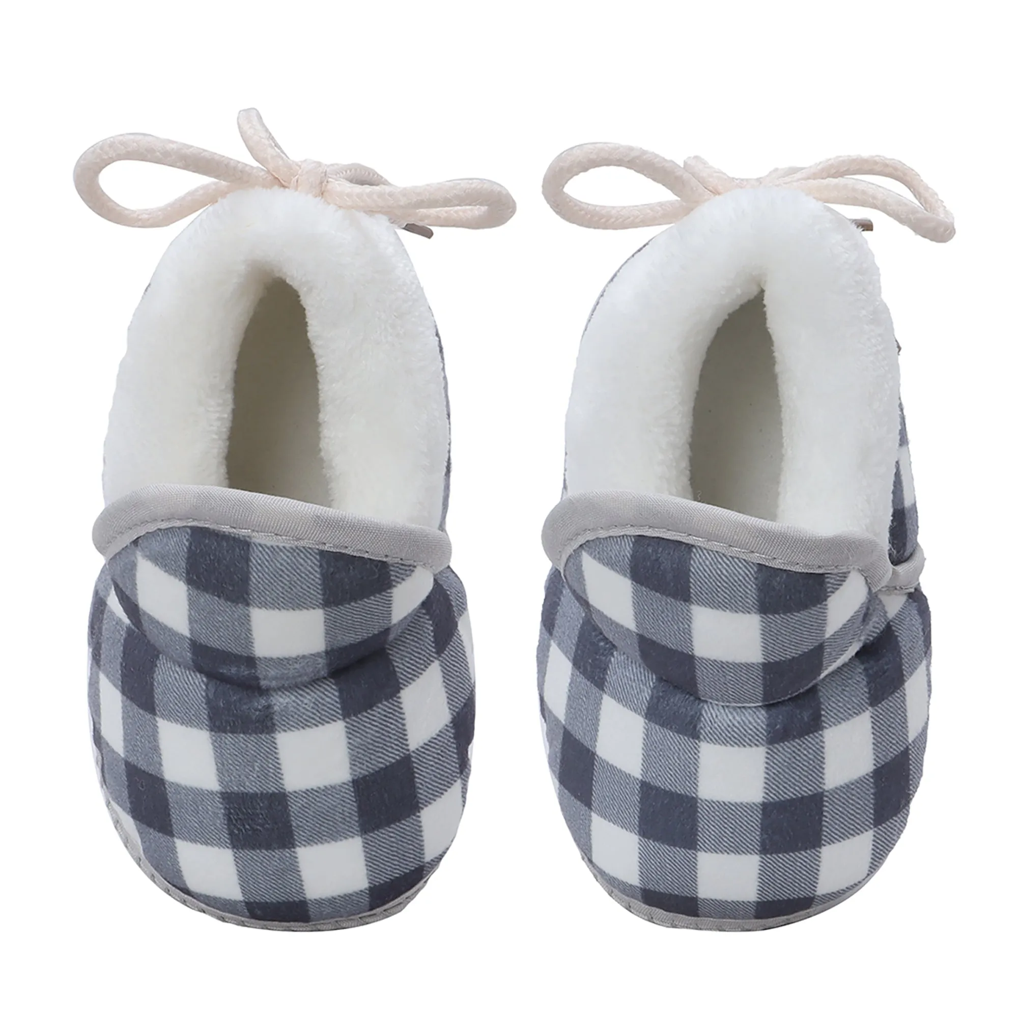 Baby Moo Checked Soft Slip-On Anti-Skid Plush Warm Booties - Blue