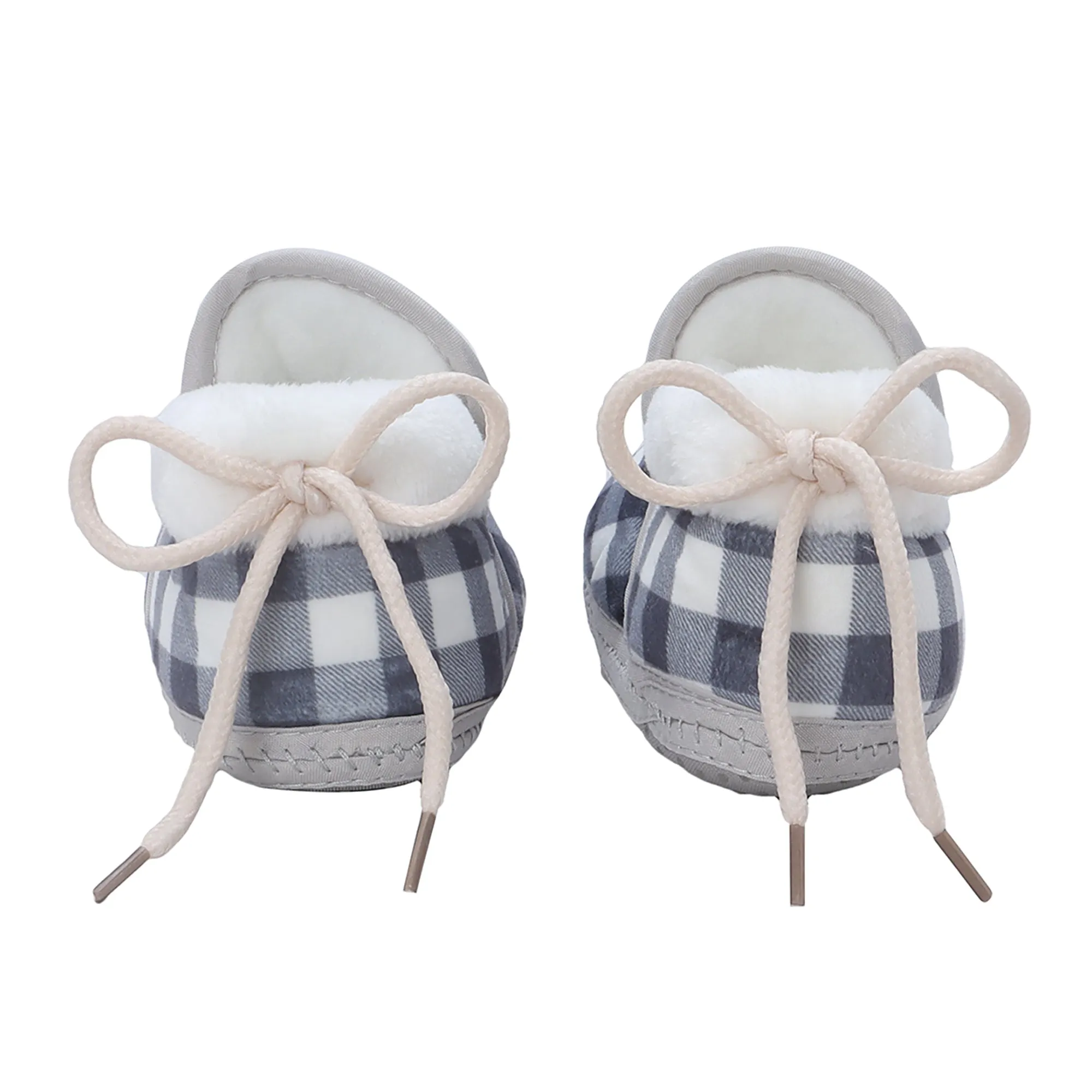 Baby Moo Checked Soft Slip-On Anti-Skid Plush Warm Booties - Blue