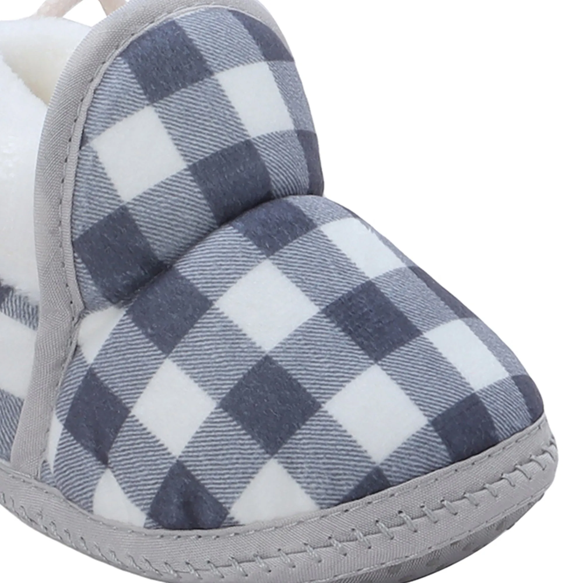 Baby Moo Checked Soft Slip-On Anti-Skid Plush Warm Booties - Blue