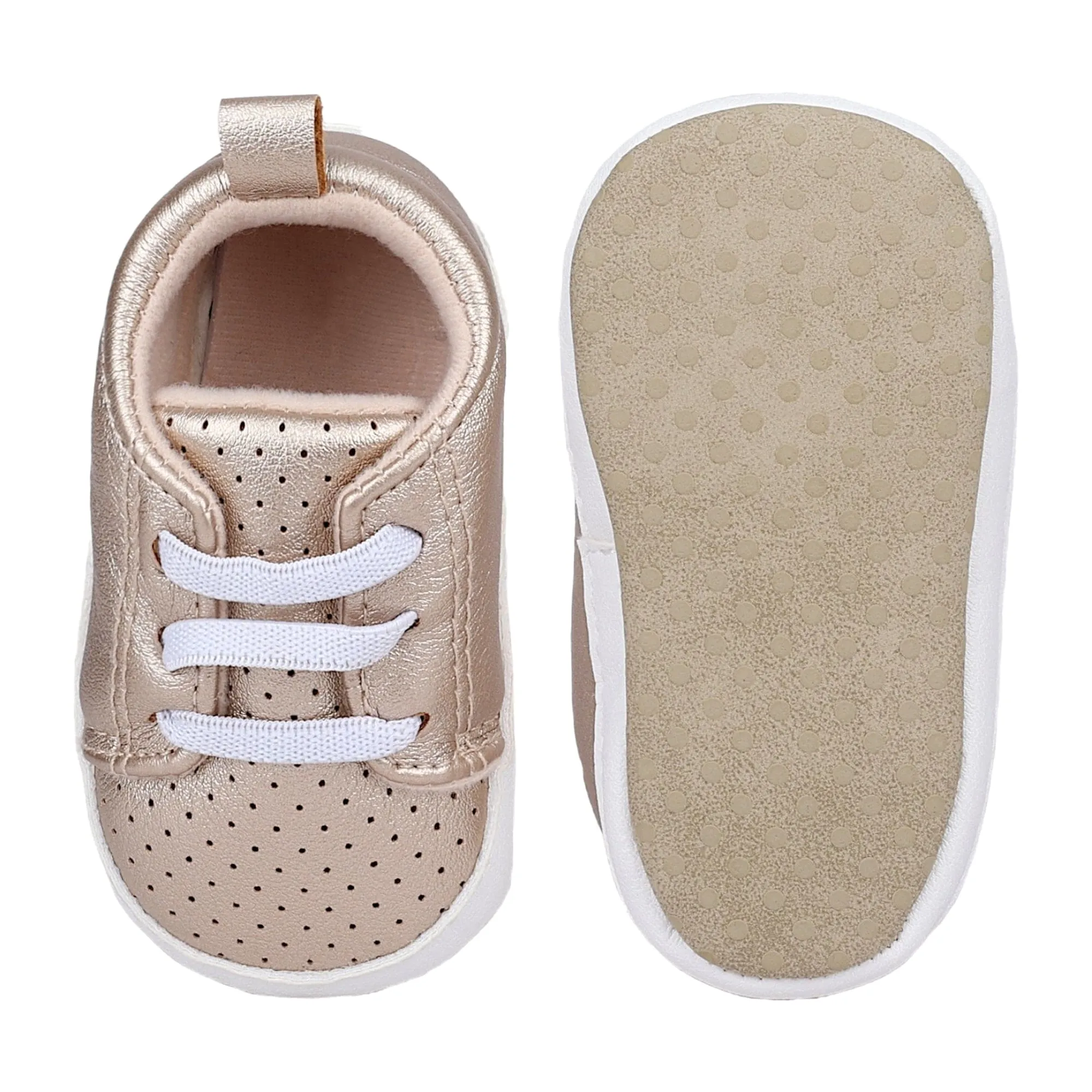 Baby Moo Dotted Breathable Lace-Up Design Anti-Skid Vegan Leather Sneakers - Gold