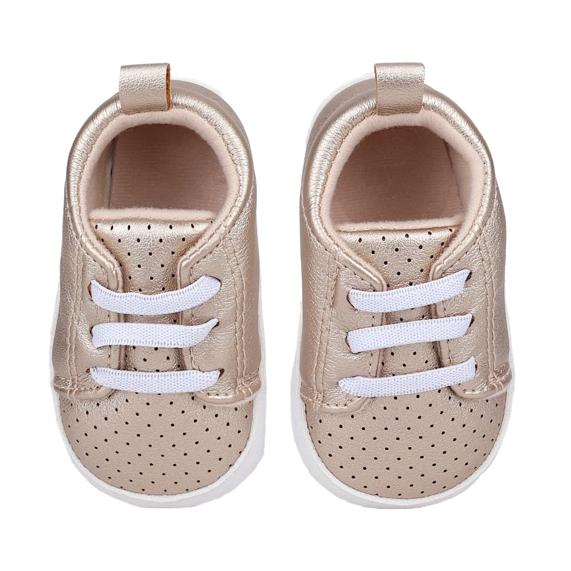 Baby Moo Dotted Breathable Lace-Up Design Anti-Skid Vegan Leather Sneakers - Gold