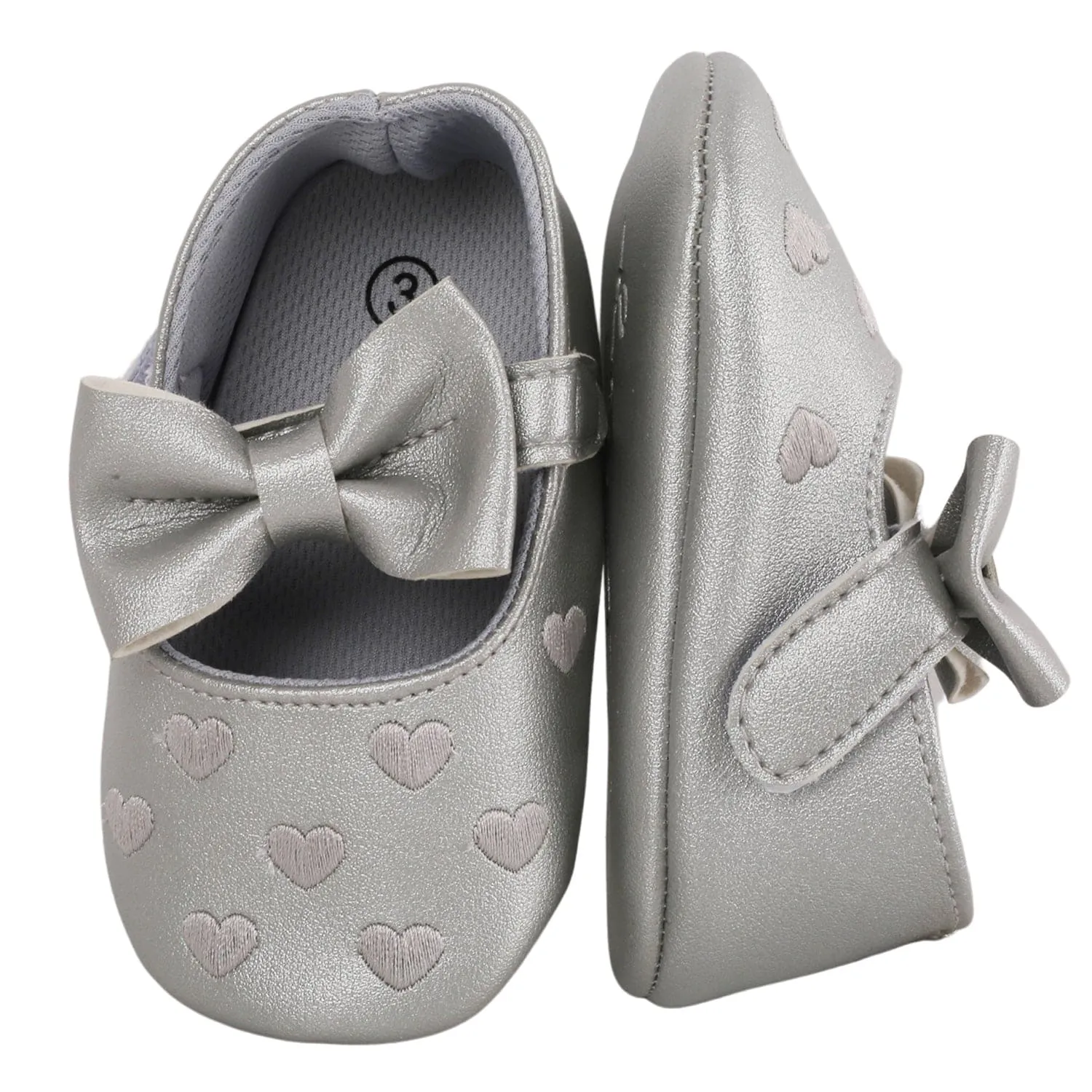 Baby Moo Hearts With Bow Silver Booties