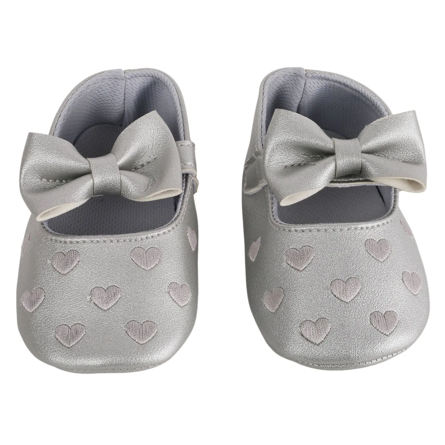 Baby Moo Hearts With Bow Silver Booties