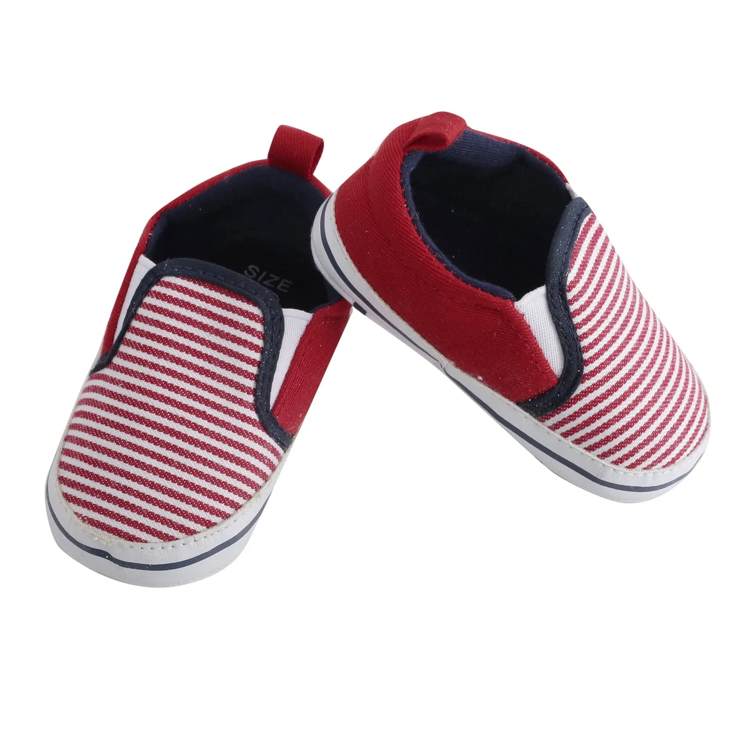 Baby Moo Striped Red Slip-On Booties