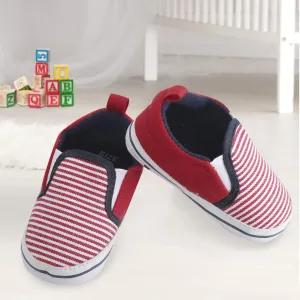 Baby Moo Striped Red Slip-On Booties