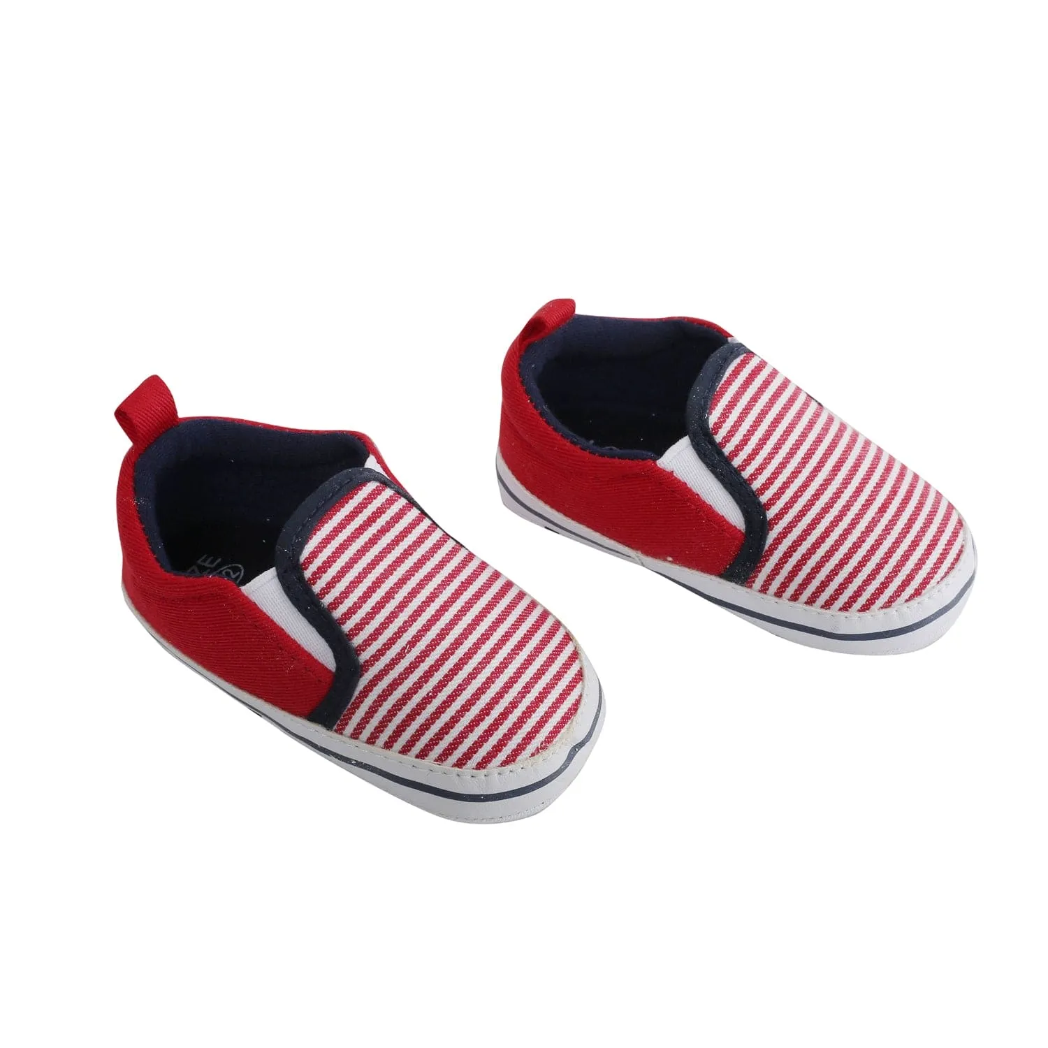 Baby Moo Striped Red Slip-On Booties