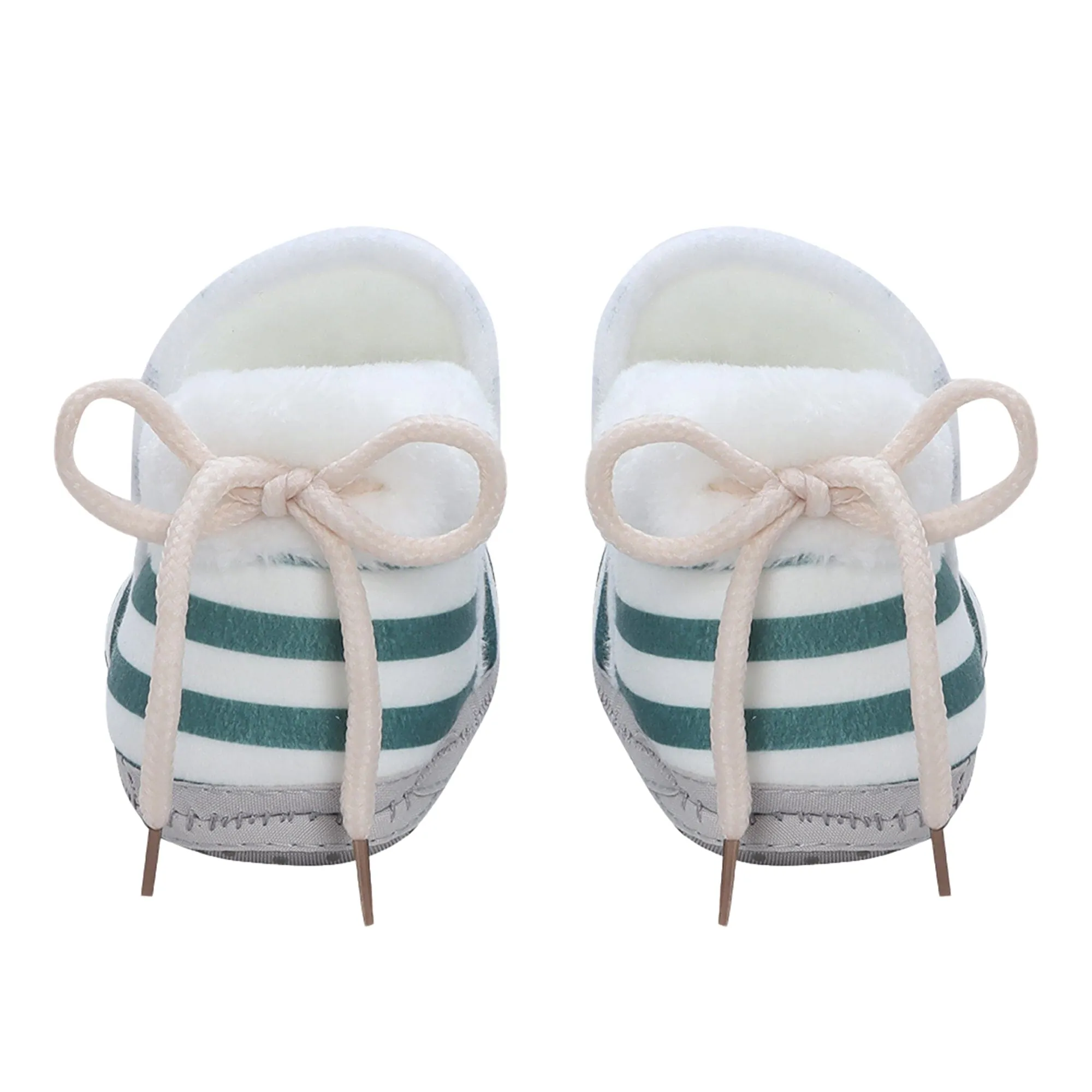 Baby Moo Striped Soft Slip-On Anti-Skid Plush Warm Booties - Green