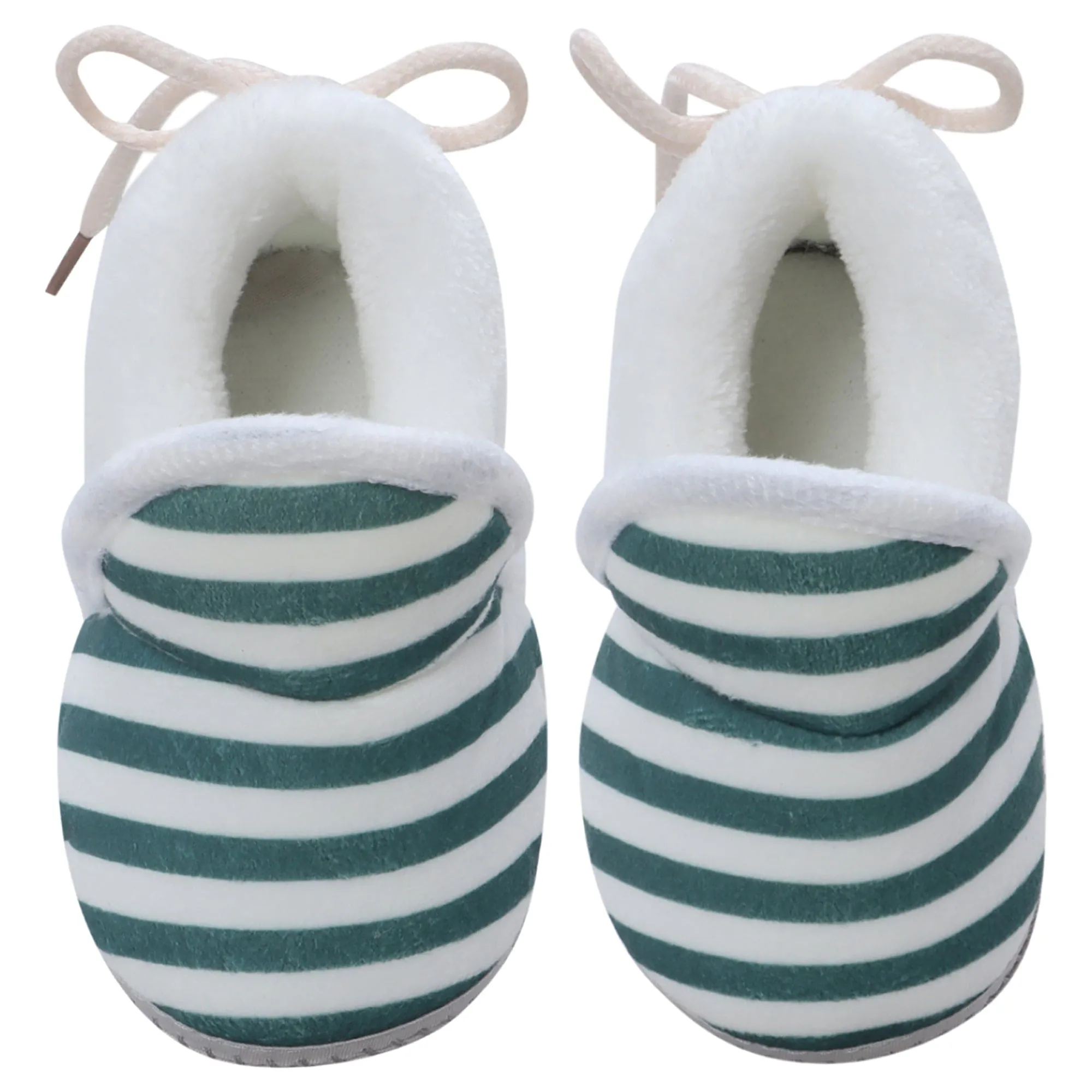 Baby Moo Striped Soft Slip-On Anti-Skid Plush Warm Booties - Green