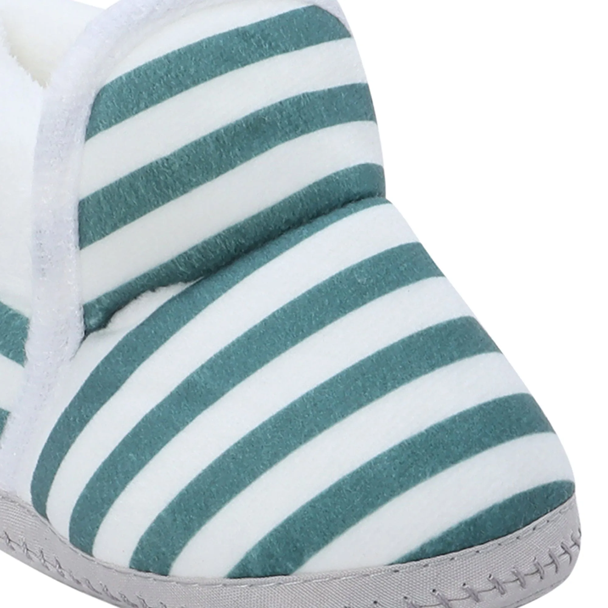 Baby Moo Striped Soft Slip-On Anti-Skid Plush Warm Booties - Green