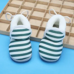 Baby Moo Striped Soft Slip-On Anti-Skid Plush Warm Booties - Green