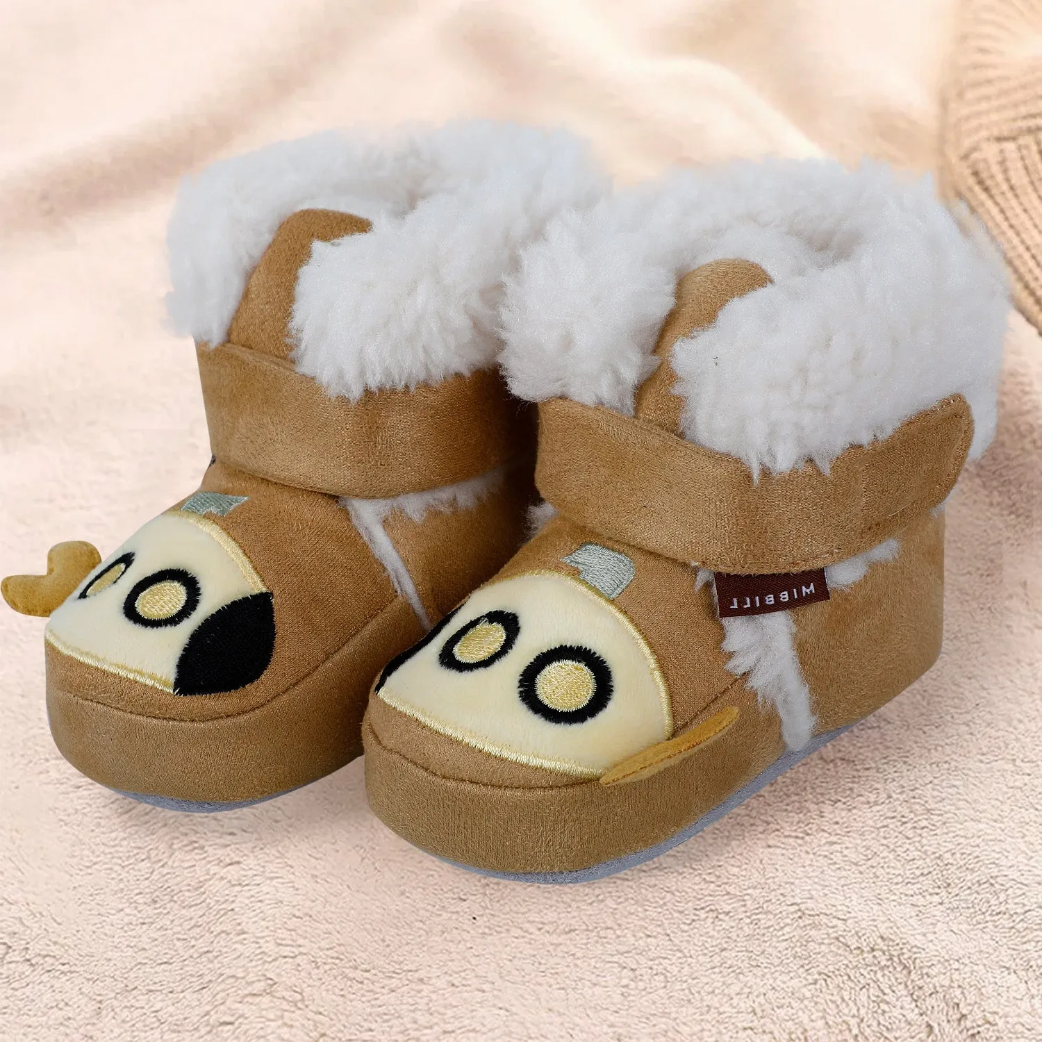 Baby Moo Submarine Velcro Warm Furry Booties - Brown