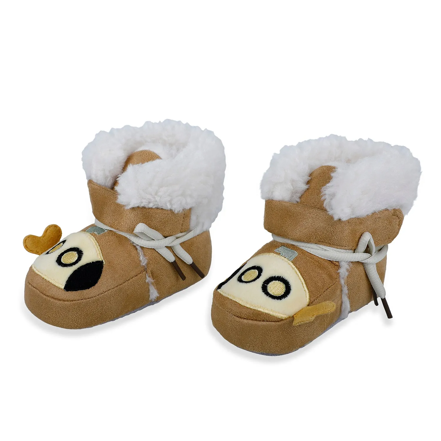 Baby Moo Submarine Velcro Warm Furry Booties - Brown