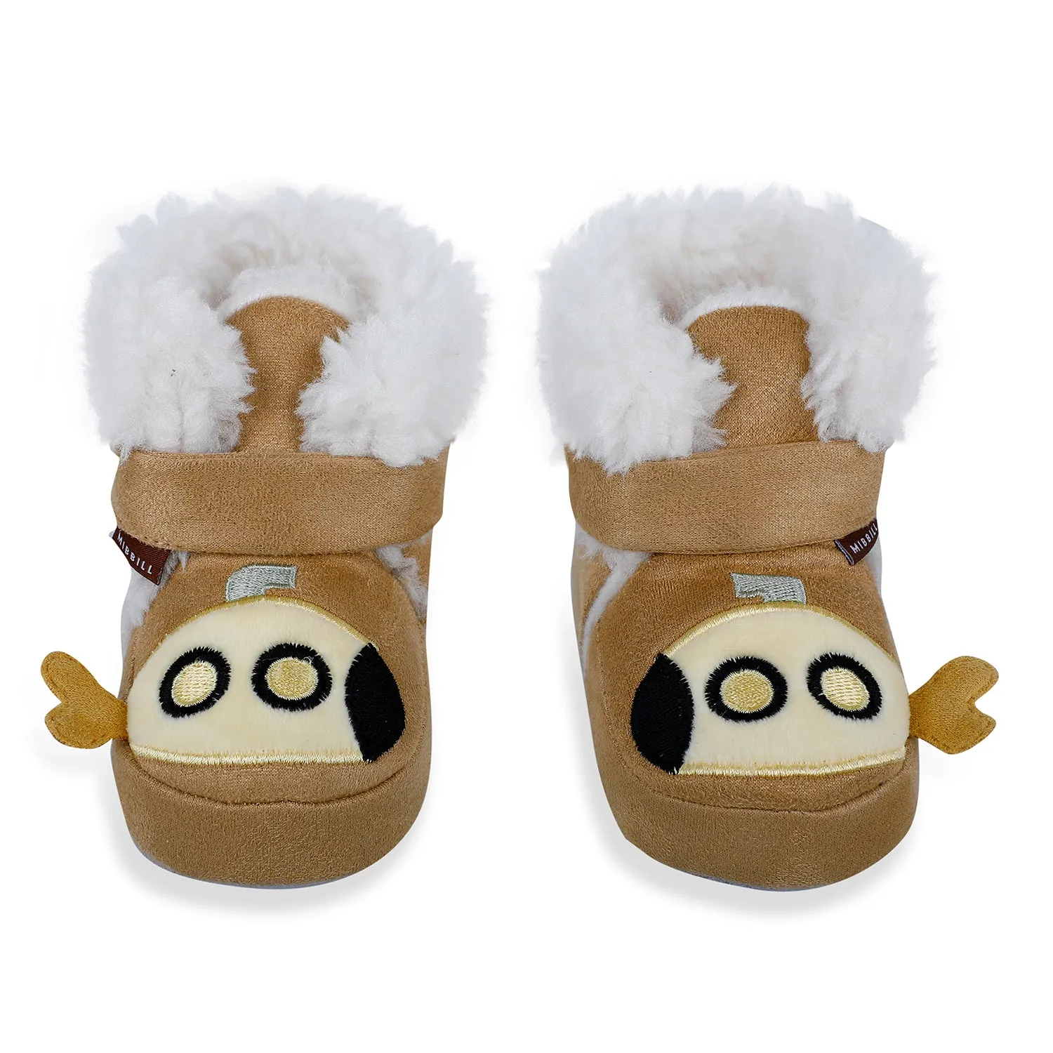 Baby Moo Submarine Velcro Warm Furry Booties - Brown