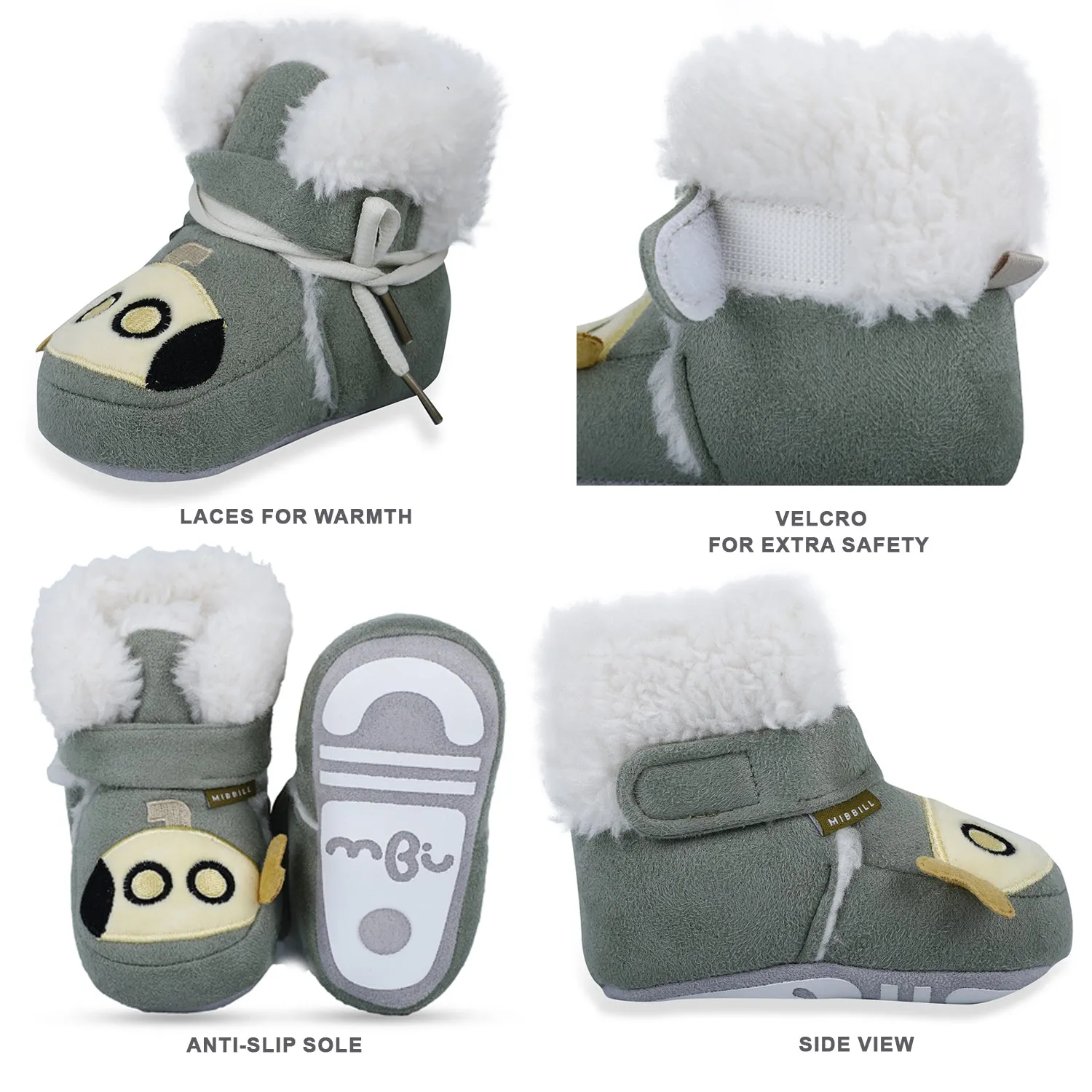 Baby Moo Submarine Velcro Warm Furry Booties - Green