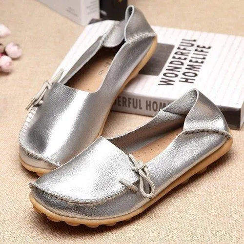 Big Size Shine Lace Up Flat Soft Pure Color Leather Shoes