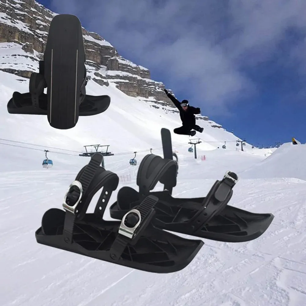 Black Mini Ski Skates Snow Shoes: Portable Adjustable Bindings