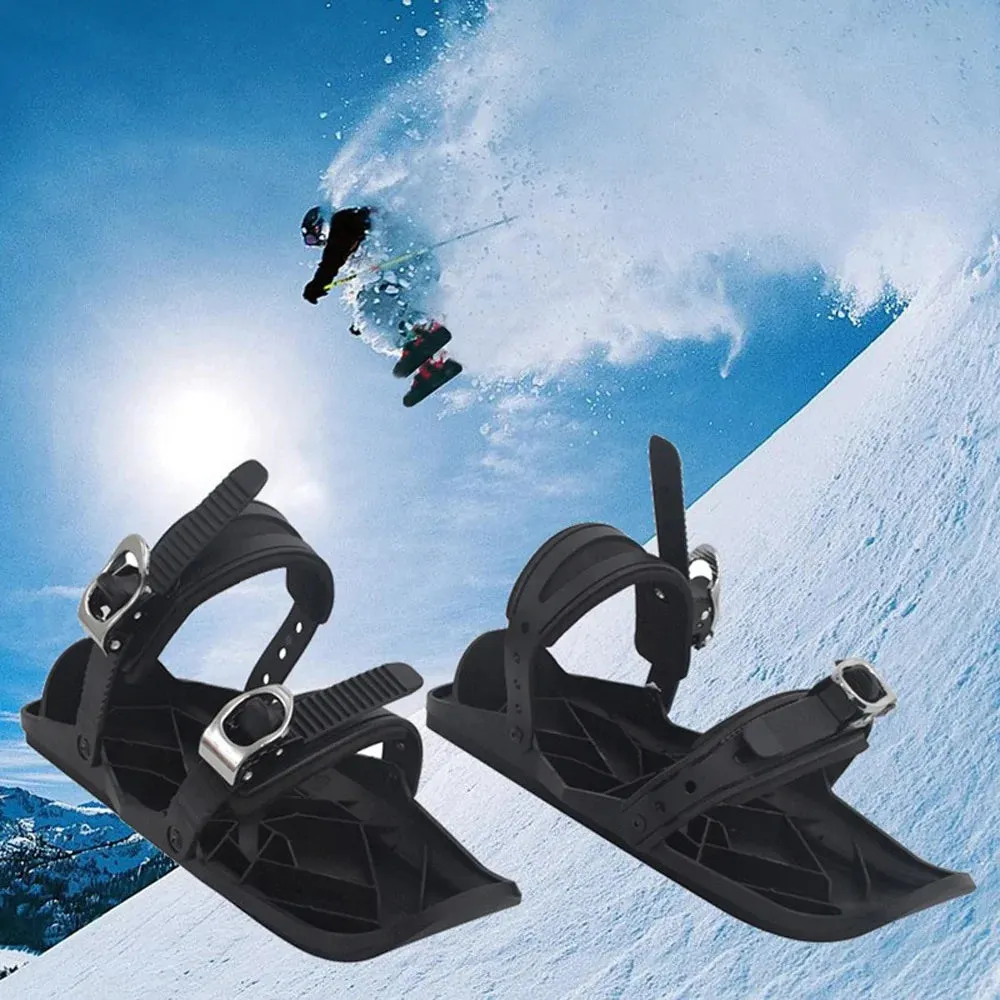 Black Mini Ski Skates Snow Shoes: Portable Adjustable Bindings