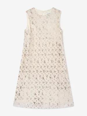 Calvin Klein Girls Metallic AOP Dress in Beige