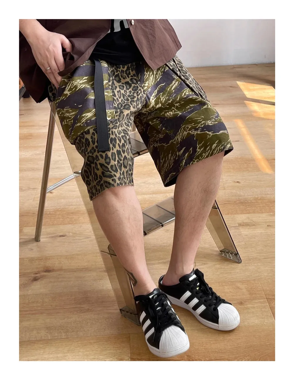 Camo/Animal Print Patchwork Shorts