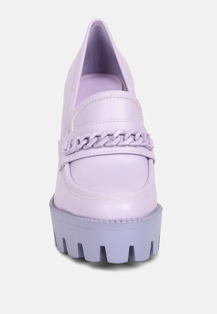 CORINNE Lilac Chain Embellished Chunky Loafers