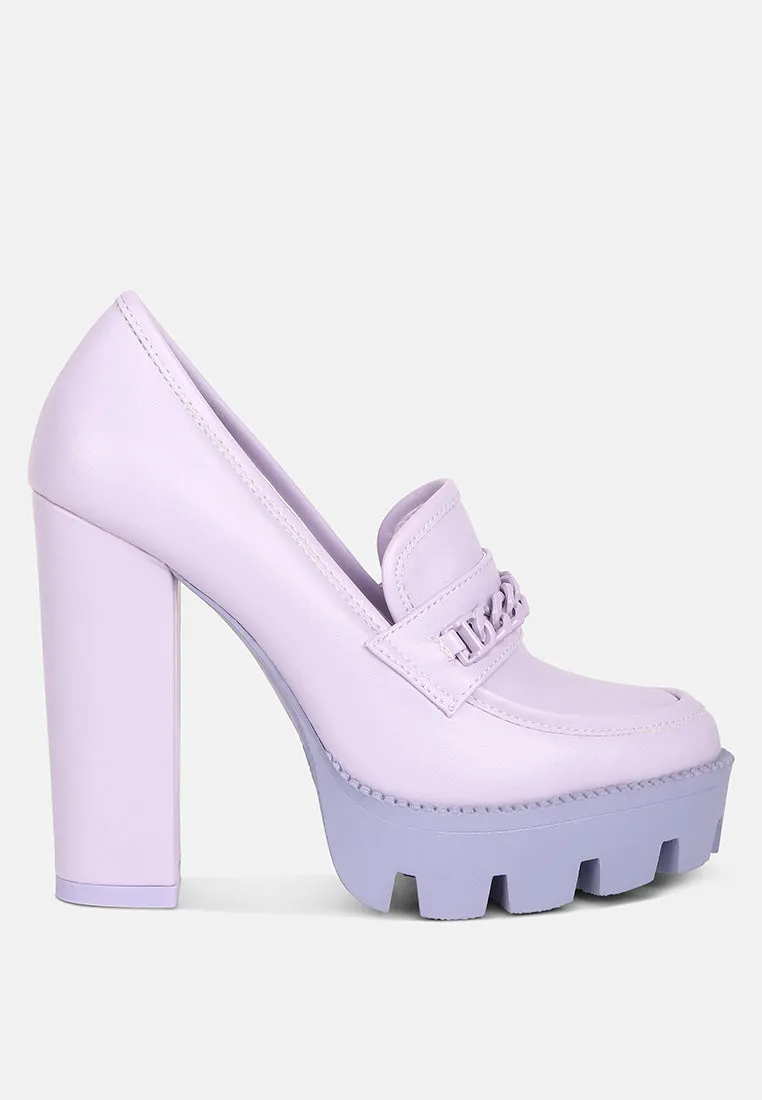 CORINNE Lilac Chain Embellished Chunky Loafers