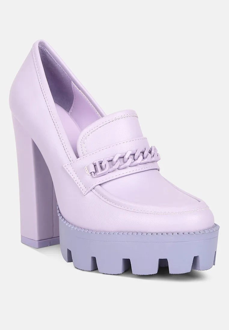 CORINNE Lilac Chain Embellished Chunky Loafers