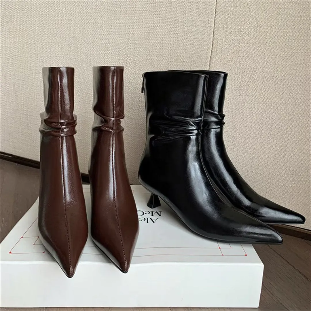 Elegant Cow Leather Pointed Toe Sky-High Heel Boots