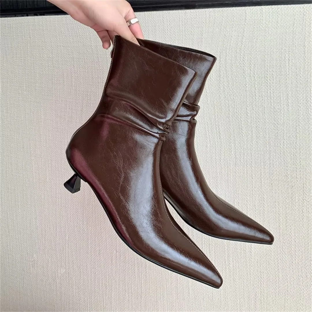 Elegant Cow Leather Pointed Toe Sky-High Heel Boots