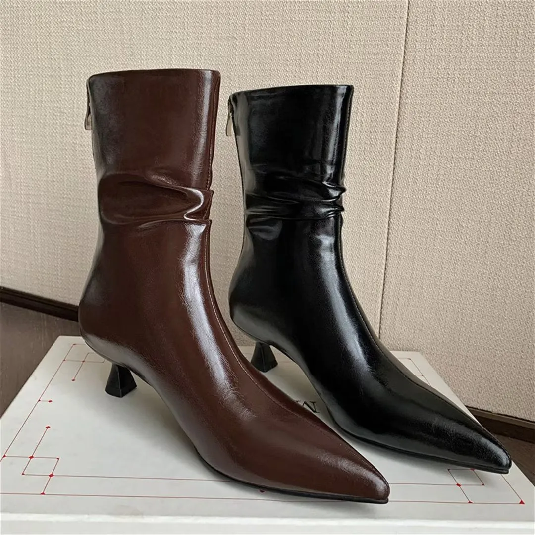 Elegant Cow Leather Pointed Toe Sky-High Heel Boots