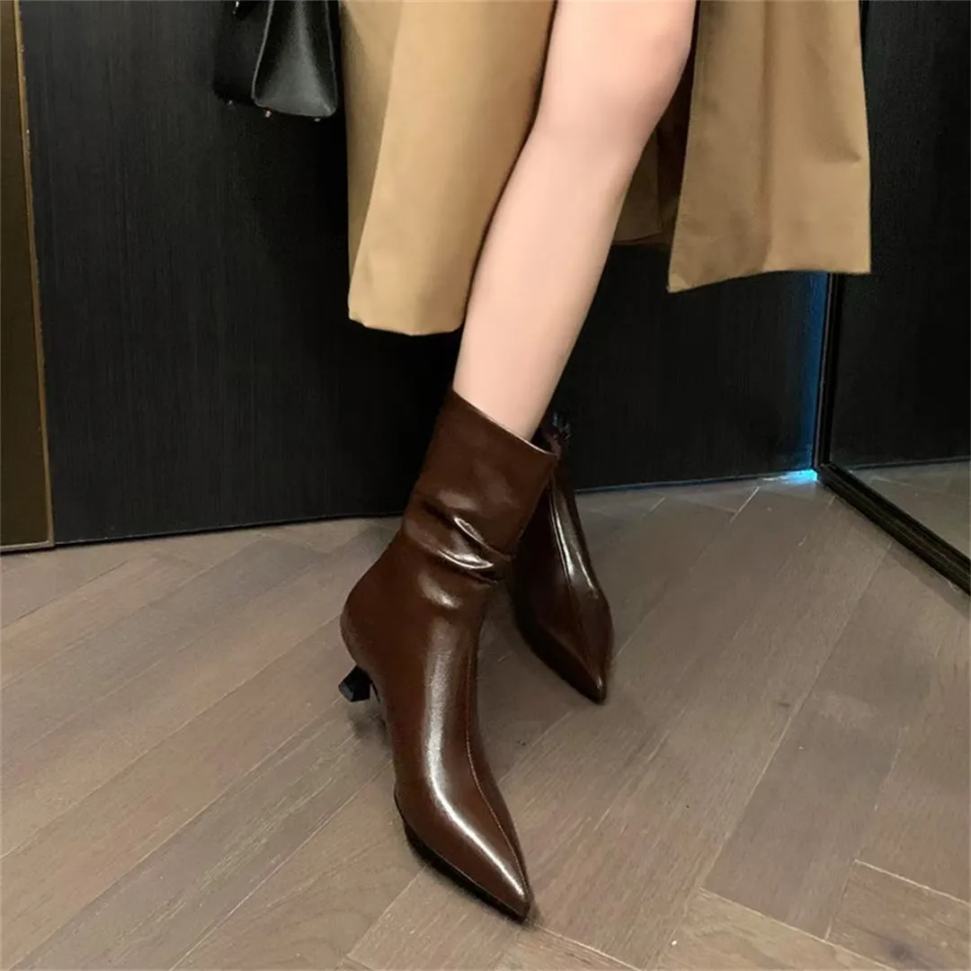 Elegant Cow Leather Pointed Toe Sky-High Heel Boots