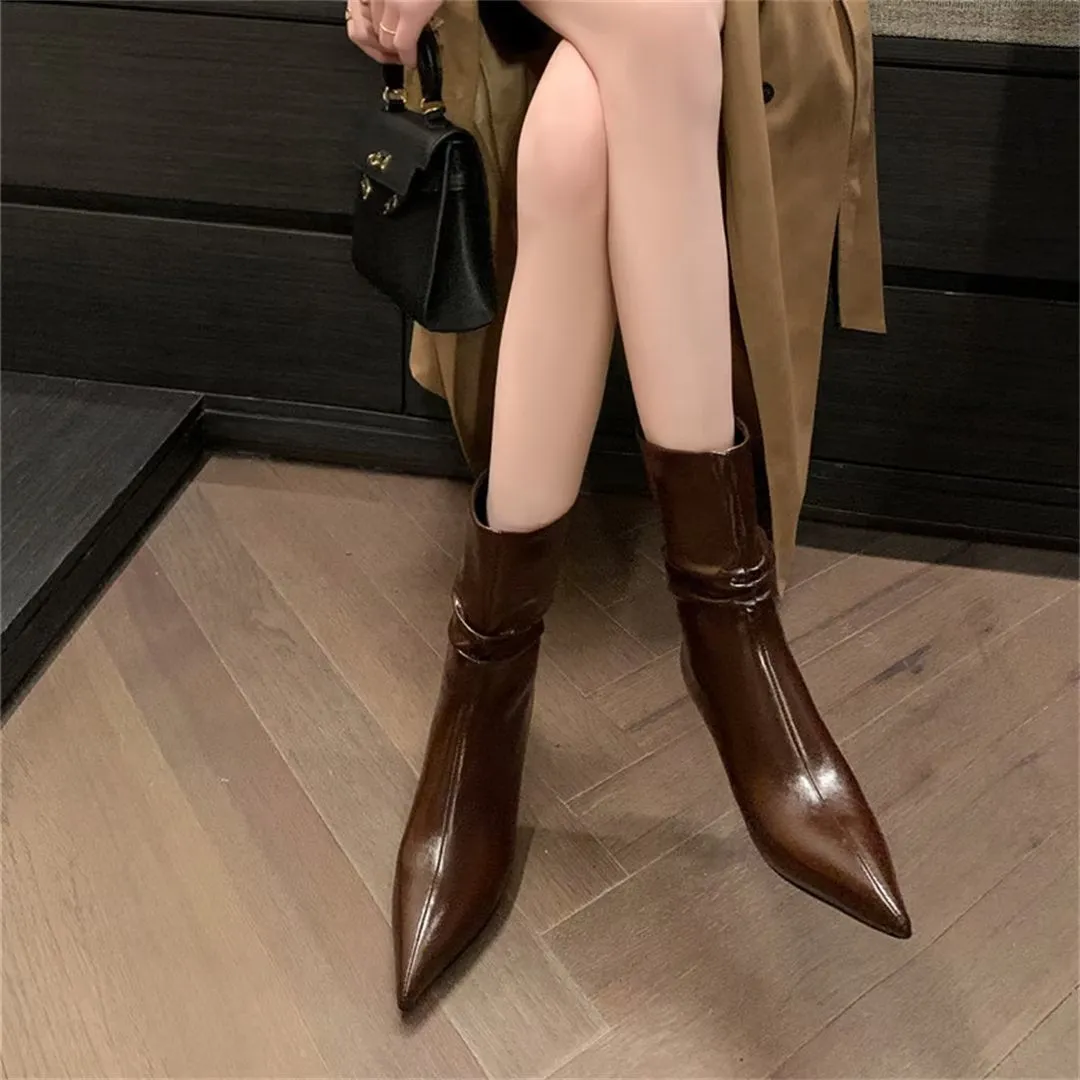 Elegant Cow Leather Pointed Toe Sky-High Heel Boots