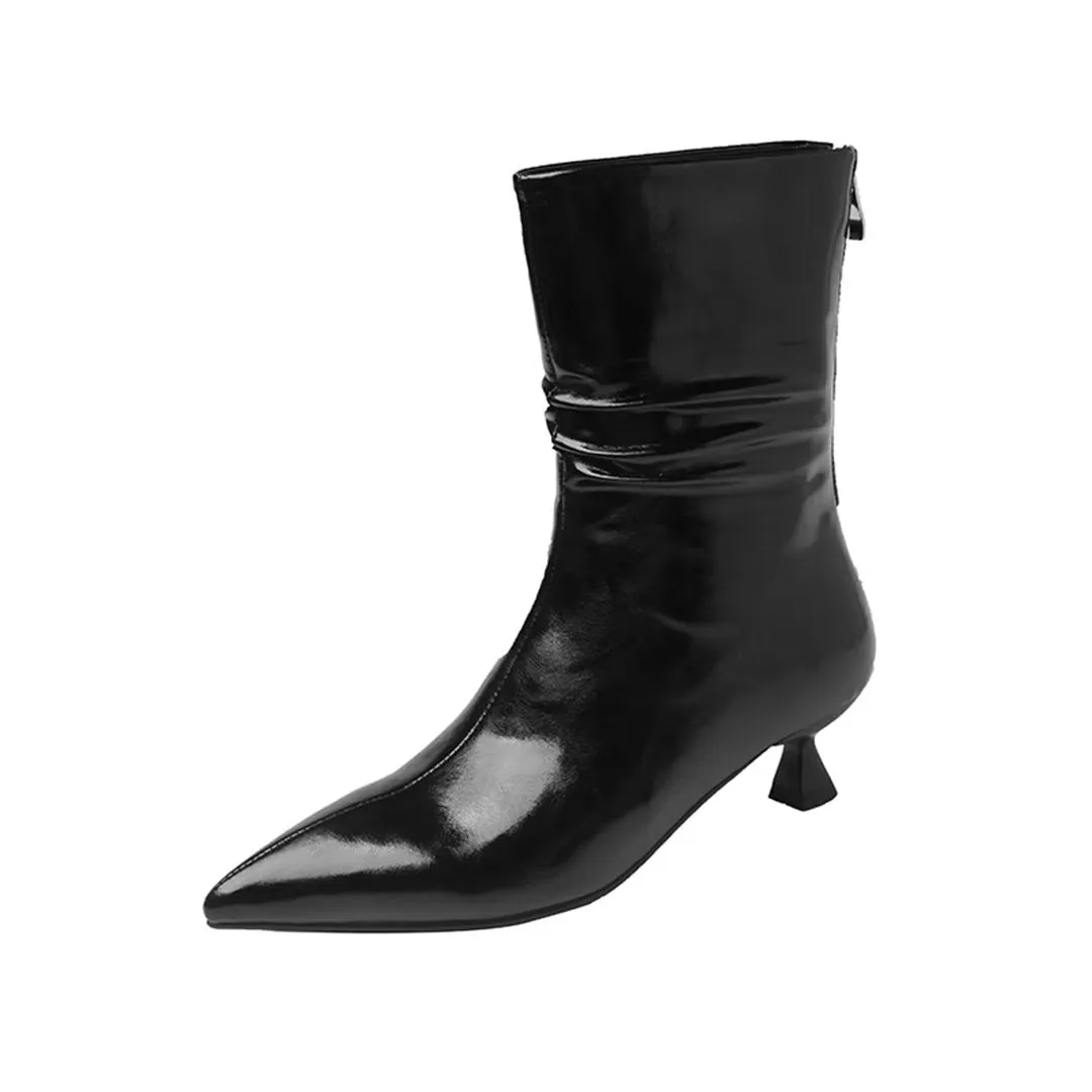 Elegant Cow Leather Pointed Toe Sky-High Heel Boots