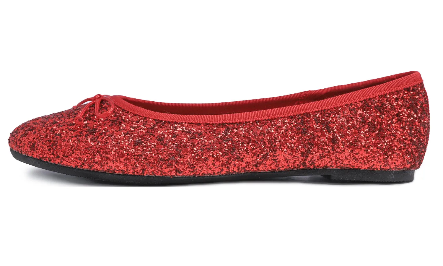 Feversole Women's Sparkle Memory Foam Cushioned Colorful Shiny Ballet Flats Glitter Red