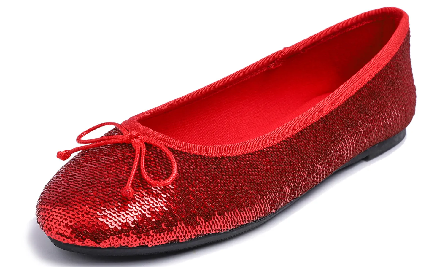 Feversole Women's Sparkle Memory Foam Cushioned Colorful Shiny Ballet Flats Red Sequin